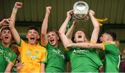 21 July 2018; Meath captain Mathew Costello lifts The Murray Cup after the Electric Ireland Leinster GAA Football Minor Championship Final match between Meath and Kildare at Bord na Móna O’Connor Park in Tullamore, Co. Offaly. Photo by Piaras Ó Mídheach/Sportsfile