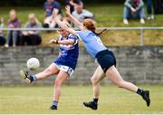 21 July 2018; Donna English of Cavan in action against Lauren Magee of Dublin during the TG4 All-Ireland Senior Championship Group 4 Round 2 match between Cavan and Dublin at Lannleire GFC in Dunleer, Co. Louth. Photo by Oliver McVeigh/Sportsfile