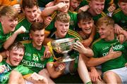 21 July 2018; Meath captain Mathew Costello celebrates with The Murray Cup after the Electric Ireland Leinster GAA Football Minor Championship Final match between Meath and Kildare at Bord na Móna O’Connor Park in Tullamore, Co. Offaly. Photo by Piaras Ó Mídheach/Sportsfile