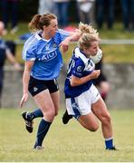 21 July 2018; Catriona Smith of Cavan in action against Muireann Ni Scanaill of Dublin during the TG4 All-Ireland Senior Championship Group 4 Round 2 match between Cavan and Dublin at Lannleire GFC in Dunleer, Co. Louth. Photo by Oliver McVeigh/Sportsfile