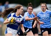 21 July 2018; Catherine Dolan of Cavan in action against Lauren Magee of Dublin during the TG4 All-Ireland Senior Championship Group 4 Round 2 match between Cavan and Dublin at Lannleire GFC in Dunleer, Co. Louth. Photo by Oliver McVeigh/Sportsfile