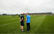 21 July 2018; Donegal manager Declan Bonner in conversation with Roscommon manager Kevin McStay ahead of the GAA Football All-Ireland Senior Championship Quarter-Final Group 2 Phase 2 match between Roscommon and Donegal at Dr Hyde Park in Roscommon. Photo by Ramsey Cardy/Sportsfile