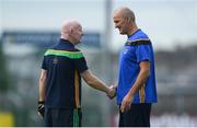 21 July 2018; Donegal manager Declan Bonner shakes hands with Roscommon selector Liam McHale ahead of the GAA Football All-Ireland Senior Championship Quarter-Final Group 2 Phase 2 match between Roscommon and Donegal at Dr Hyde Park in Roscommon. Photo by Ramsey Cardy/Sportsfile