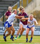 21 July 2018; Mairead Seoighe of Galway in action against Caoimhe McGrath and Megan Dunford of Waterford during the TG4 All-Ireland Senior Championship Group 3 Round 2 match between Galway and Waterford at St Brendan's Park in Birr, Co. Offaly.  Photo by Brendan Moran/Sportsfile