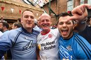 21 July 2018; Dublin supporters Colin Quil, left, and Aiden Collins with Tyrone supporter Liam O'Neill prior to the GAA Football All-Ireland Senior Championship Quarter-Final Group 2 Phase 2 match between Tyrone and Dublin at Healy Park in Omagh, Tyrone. Photo by Stephen McCarthy/Sportsfile
