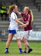 21 July 2018; Caoimhe McGrath of Waterford, left, congratulated by Louise Ward of Galway after the TG4 All-Ireland Senior Championship Group 3 Round 2 match between Galway and Waterford at St Brendan's Park in Birr, Co. Offaly.  Photo by Brendan Moran/Sportsfile