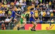 21 July 2018; Odhrán Mac Niallais of Donegal watches his shot on goal which subsequently hit the post during the GAA Football All-Ireland Senior Championship Quarter-Final Group 2 Phase 2 match between Roscommon and Donegal at Dr Hyde Park in Roscommon. Photo by David Fitzgerald/Sportsfile