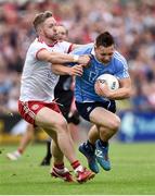 21 July 2018; Con O'Callaghan of Dublin  in action against Hugh Pat McGeary of Tyrone during the GAA Football All-Ireland Senior Championship Quarter-Final Group 2 Phase 2 match between Tyrone and Dublin at Healy Park in Omagh, Tyrone. Photo by Oliver McVeigh/Sportsfile