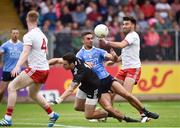 21 July 2018; James McCarthy of Dublin scores his side's first goal despite the attention of Tyrone goalkeeper Niall Morgan and Tiernan McCann of Tyrone during the GAA Football All-Ireland Senior Championship Quarter-Final Group 2 Phase 2 match between Tyrone and Dublin at Healy Park in Omagh, Tyrone. Photo by Oliver McVeigh/Sportsfile