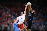 21 July 2018; Connor McAlliskey of Tyrone in action against Jonny Cooper, left, and Stephen Cluxton of Dublin during the GAA Football All-Ireland Senior Championship Quarter-Final Group 2 Phase 2 match between Tyrone and Dublin at Healy Park in Omagh, Tyrone. Photo by Stephen McCarthy/Sportsfile