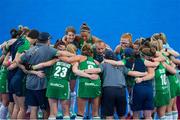 21 July 2018;  Ireland Head Coach Graham Shaw, centre, speaks to his players following the Women's Hockey World Cup Finals Group B match between Ireland and USA at Lee Valley Hockey Centre in QE Olympic Park, London, England. Photo by Craig Mercer/Sportsfile
