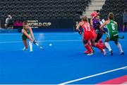 21 July 2018; Deirdre Duke of Ireland scores her side's third goal during the Women's Hockey World Cup Finals Group B match between Ireland and USA at Lee Valley Hockey Centre in QE Olympic Park, London, England.  Photo by Craig Mercer/Sportsfile