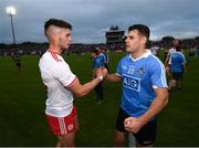 21 July 2018; Kevin McManamon of Dublin and Richard Donnelly of Tyrone following the GAA Football All-Ireland Senior Championship Quarter-Final Group 2 Phase 2 match between Tyrone and Dublin at Healy Park in Omagh, Tyrone. Photo by Stephen McCarthy/Sportsfile