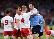 21 July 2018; Hugh Pat McGeary of Tyrone and Michael Darragh Macauley of Dublin tussle during the GAA Football All-Ireland Senior Championship Quarter-Final Group 2 Phase 2 match between Tyrone and Dublin at Healy Park in Omagh, Tyrone. Photo by Oliver McVeigh/Sportsfile