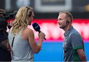 21 July 2018; Ireland Head Coach Graham Shaw is interviewed by BT Sport during the Women's Hockey World Cup Finals Group B match between Ireland and USA at Lee Valley Hockey Centre in QE Olympic Park, London, England. Photo by Craig Mercer/Sportsfile