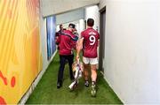 8 July 2018; David Burke of Galway makes his way back to the dressing rooms with the Bob O'Keeffe Cup after the Leinster GAA Hurling Senior Championship Final Replay match between Kilkenny and Galway at Semple Stadium in Thurles, Co Tipperary. Photo by Brendan Moran/Sportsfile