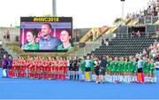 21 July 2018; Ireland team singing the anthem during the Women's Hockey World Cup Finals Group B match between Ireland and USA at Lee Valley Hockey Centre in QE Olympic Park, London, England. Photo by Craig Mercer/Sportsfile