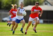 21 July 2018; Rosemary Courtney of Monaghan in action against Hannah Looney of Cork during the TG4 All-Ireland Senior Championship Group 2 Round 2 match between Cork and Monaghan at St Brendan's Park in Birr, Co. Offaly.  Photo by Brendan Moran/Sportsfile