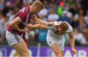 22 July 2018; Seán Andy Ó Ceallaigh of Galway and Paul Cribbin of Kildare tussle before the GAA Football All-Ireland Senior Championship Quarter-Final Group 1 Phase 2 match between Kildare and Galway at St Conleth's Park in Newbridge, Co Kildare. Photo by Piaras Ó Mídheach/Sportsfile