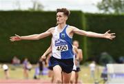 22 July 2018; Aaron Mangan from Tullamore Harriers A.C. Co Offaly celebrates after winning the boys under-19 1500m during Irish Life Health National T&F Juvenile Day 3 at Tullamore Harriers Stadium in Tullamore, Co Offaly. Photo by Matt Browne/Sportsfile