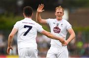 22 July 2018; Keith Cribbin of Kildare congratulates team-mate Kevin Flynn, 7, on scoring a first half point during the GAA Football All-Ireland Senior Championship Quarter-Final Group 1 Phase 2 match between Kildare and Galway at St Conleth's Park in Newbridge, Co Kildare. Photo by Piaras Ó Mídheach/Sportsfile