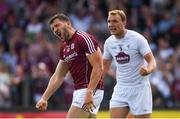 22 July 2018; Damien Comer of Galway reacts after his second half goal was ruled out by referee Seán Hurson for over-carrying, as Tommy Moolick of Kildare celebrates, during the GAA Football All-Ireland Senior Championship Quarter-Final Group 1 Phase 2 match between Kildare and Galway at St Conleth's Park in Newbridge, Co Kildare. Photo by Piaras Ó Mídheach/Sportsfile