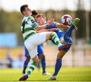 22 July 2018; Joel Coustrain of Shamrock Rovers in action against Dylan Barnett of Waterford during the SSE Airtricity League Premier Division match between Waterford and Shamrock Rovers at the RSC in Waterford. Photo by Stephen McCarthy/Sportsfile