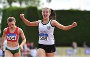 22 July 2018; Lauren Cadden from Sligo A.C. celebrates after she won the under-19 200m in a championship best time of 24.48 during Irish Life Health National T&F Juvenile Day 3 at Tullamore Harriers Stadium in Tullamore, Co Offaly. Photo by Matt Browne/Sportsfile