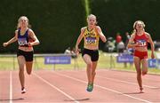 22 July 2018; Lauren McCourt from Bandon A.C. Co Cork who won the girls under-17 200m from second place Caoimhe Cronin, 308, from Le Cheile A.C. and third place Shelly Smith, 311, from Fr. Murphy A.C. during Irish Life Health National T&F Juvenile Day 3 at Tullamore Harriers Stadium in Tullamore, Co Offaly. Photo by Matt Browne/Sportsfile