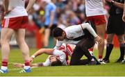21 July 2018; Ronan McNamee of Tyrone in distress with injury in the first half during the GAA Football All-Ireland Senior Championship Quarter-Final Group 2 Phase 2 match between Tyrone and Dublin at Healy Park in Omagh, Tyrone. Photo by Oliver McVeigh/Sportsfile