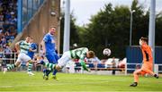 22 July 2018; Gary Shaw of Shamrock Rovers scores his side's first goal past Waterford goalkeeper Matthew Connor during the SSE Airtricity League Premier Division match between Waterford and Shamrock Rovers at the RSC in Waterford. Photo by Stephen McCarthy/Sportsfile