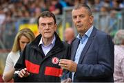 21 July 2018;  Dominic McCaughey, Tyrone GAA secretary and John Costello, Dublin GAA Chief Executive, before the GAA Football All-Ireland Senior Championship Quarter-Final Group 2 Phase 2 match between Tyrone and Dublin at Healy Park in Omagh, Tyrone. Photo by Oliver McVeigh/Sportsfile