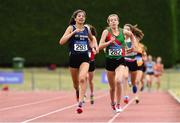 22 July 2018; Tara Ramasawmy from St. Senans A.C. Co Kilkenny on her way to winning the girls under-17 1500m from second place Saoirse O'Brien from Westport A.C. Co Mayo during Irish Life Health National T&F Juvenile Day 3 at Tullamore Harriers Stadium in Tullamore, Co Offaly. Photo by Matt Browne/Sportsfile
