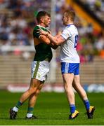 22 July 2018; Colin Walshe of Monaghan and Kevin McCarthy of Kerry tussle ahead of throw-in at the GAA Football All-Ireland Senior Championship Quarter-Final Group 1 Phase 2 match between Monaghan and Kerry at St Tiernach's Park in Clones, Monaghan. Photo by Ramsey Cardy/Sportsfile