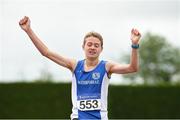 22 July 2018; Aidan Burke from Waterford A.C. celebrates winning the boys under-15 1500m during Irish Life Health National T&F Juvenile Day 3 at Tullamore Harriers Stadium in Tullamore, Co Offaly. Photo by Matt Browne/Sportsfile