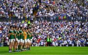 22 July 2018; The Kerry team stand for the national anthem prior to the GAA Football All-Ireland Senior Championship Quarter-Final Group 1 Phase 2 match between Monaghan and Kerry at St Tiernach's Park in Clones, Monaghan. Photo by Brendan Moran/Sportsfile