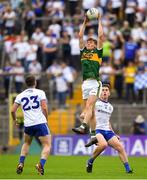 22 July 2018; Gavin White of Kerry in action against Dermot Malone and Niall Kearns of Monaghan during the GAA Football All-Ireland Senior Championship Quarter-Final Group 1 Phase 2 match between Monaghan and Kerry at St Tiernach's Park in Clones, Monaghan. Photo by Brendan Moran/Sportsfile