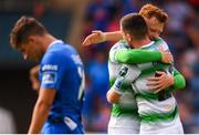 22 July 2018; Gary Shaw, left, and Roberto Lopes of Shamrock Rovers celebrate following the SSE Airtricity League Premier Division match between Waterford and Shamrock Rovers at the RSC in Waterford. Photo by Stephen McCarthy/Sportsfile
