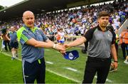 22 July 2018; Monaghan manager Malachy O'Rourke, left, shakes hands with Kerry manager Eamonn Fitzmaurice following their draw in the GAA Football All-Ireland Senior Championship Quarter-Final Group 1 Phase 2 match between Monaghan and Kerry at St Tiernach's Park in Clones, Monaghan. Photo by Ramsey Cardy/Sportsfile
