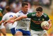 22 July 2018; Paul Geaney of Kerry in action against  Ryan Wylie of Monaghan during the GAA Football All-Ireland Senior Championship Quarter-Final Group 1 Phase 2 match between Monaghan and Kerry at St Tiernach's Park in Clones, Monaghan. Photo by Philip Fitzpatrick/Sportsfile