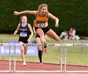 22 July 2018; Emily Wall from Leevale A.C. Co Cork on her way to winning the girls under-16 250m hurdles during Irish Life Health National T&F Juvenile Day 3 at Tullamore Harriers Stadium in Tullamore, Co Offaly. Photo by Matt Browne/Sportsfile