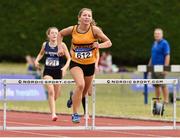 22 July 2018; Emily Wall from Leevale A.C. Co Cork on her way to winning the girls under-16 250m hurdles during Irish Life Health National T&F Juvenile Day 3 at Tullamore Harriers Stadium in Tullamore, Co Offaly. Photo by Matt Browne/Sportsfile
