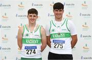 22 July 2018; Sean Maher, left, from Raheny Shamrock A.C. Co Dublin who won the boys under-17 hammer with his team-mate Hugh Flood who came third during Irish Life Health National T&F Juvenile Day 3 at Tullamore Harriers Stadium in Tullamore, Co Offaly. Photo by Matt Browne/Sportsfile