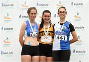 22 July 2018; Aisling Cassidy from Leevale A.C. Co Cork who won the girls under-18 Triple Jump from second place Emily O'Mahony from Waterford A.C. and third place Jana Joha from Tullamore Harriers A.C. during Irish Life Health National T&F Juvenile Day 3 at Tullamore Harriers Stadium in Tullamore, Co Offaly. Photo by Matt Browne/Sportsfile