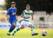 22 July 2018; Joel Coustrain of Shamrock Rovers in action against Dylan Barnett of Waterford during the SSE Airtricity League Premier Division match between Waterford and Shamrock Rovers at the RSC in Waterford. Photo by Stephen McCarthy/Sportsfile