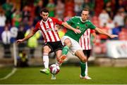 23 July 2018; Jamie McDonagh of Derry City in action against Karl Sheppard of Cork City during the SSE Airtricity League Premier Division match between Cork City and Derry City at Turner's Cross in Cork. Photo by Stephen McCarthy/Sportsfile
