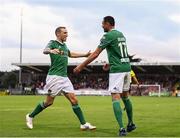 23 July 2018; Damien Delaney, right, celebrates with his Cork City team-mate Karl Sheppard, after scoring his side's fourth goal during the SSE Airtricity League Premier Division match between Cork City and Derry City at Turner's Cross in Cork. Photo by Stephen McCarthy/Sportsfile