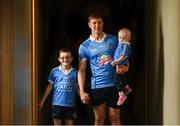 24 July 2018; AIG Insurance has today announced a Dublin GAA jersey takeover, children’s charity Aoibheann’s Pink Tie’s logo will appear on the Dublin GAA jerseys for an upcoming football, ladies football and camogie fixture this summer. Dublin playerJohn Small along with Evie Groves, age 2, right, who benefited from the childrens charity Aoibheann's Pink Tie and her brother Sean Groves, age 8, left, were on hand today to launch Aoibheann’s Pink Tie Dublin GAA jersey takeover in Parnell Park. Photo by David Fitzgerald/Sportsfile