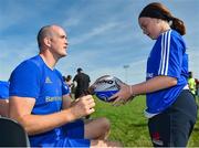 25 July 2018; Leinster's Devin Toner signs a ball for a camp participant during the Bank of Ireland Leinster Rugby Summer Camp at Cill Dara RFC in Kildare. Photo by Seb Daly/Sportsfile