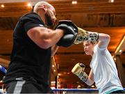 25 July 2018; Katie Taylor spars with trainer Ross Enamait during a public workout event at Westfield Stratford City prior to her WBA & IBF World Lightweight Championship defense against Kimberly Connor in London. Photo by Stephen McCarthy/Sportsfile
